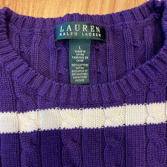 Ralph Lauren Cotton Sweater Size Womens Large-Purple White stripe - Picture 2 of 5